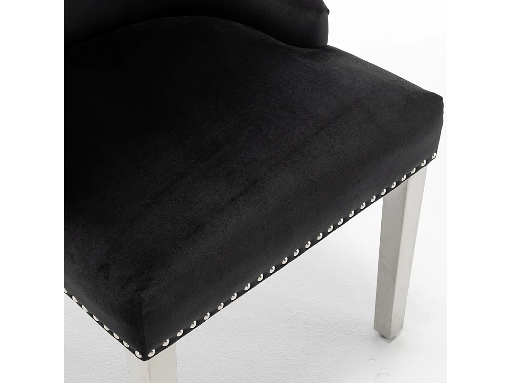 Lot de 2 chaises ANNEAU matelassée et cloutée Chrome velours - Noir