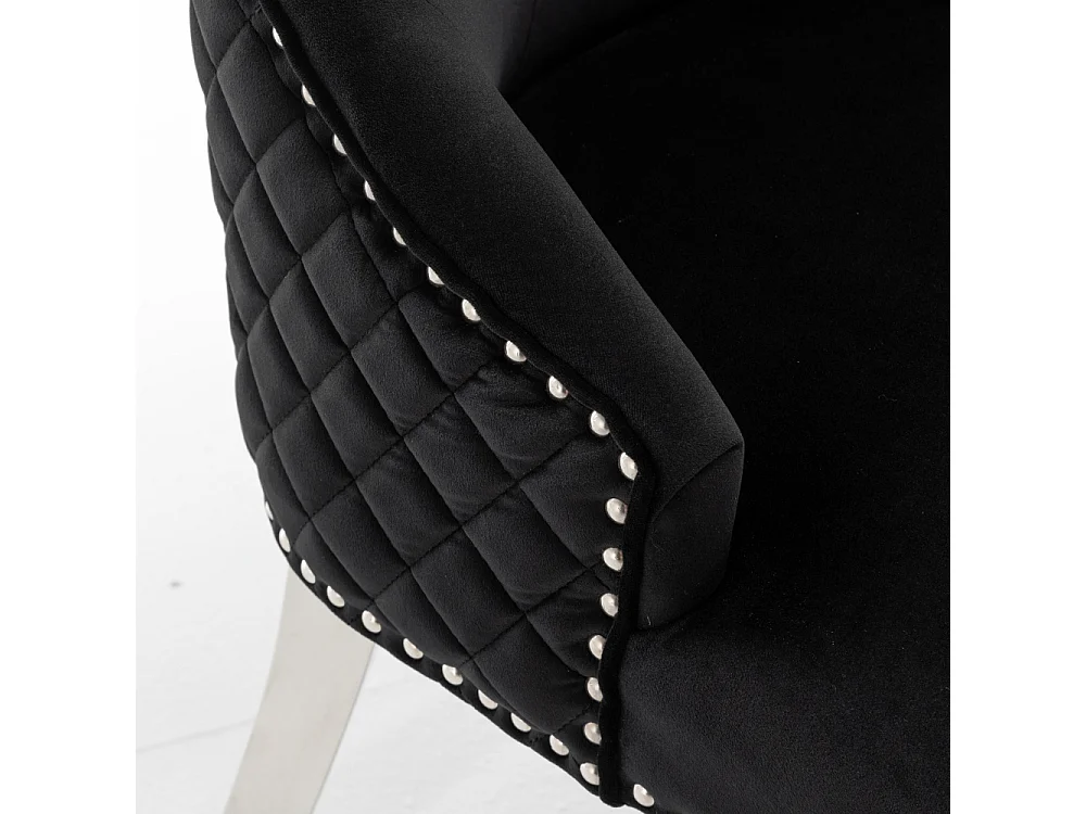 Lot de 2 chaises ANNEAU matelassée et cloutée Chrome velours - Noir