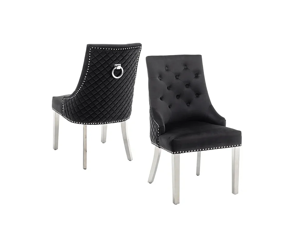 Lot de 2 chaises ANNEAU matelassée et cloutée Chrome velours - Noir
