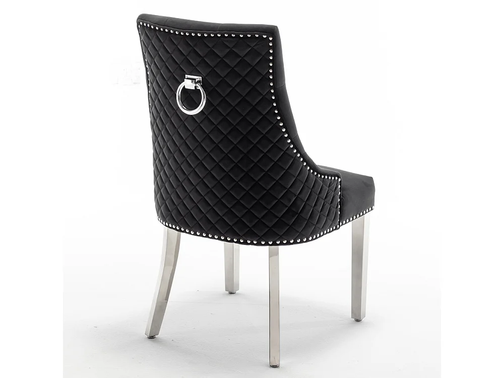 Lot de 2 chaises ANNEAU matelassée et cloutée Chrome velours - Noir
