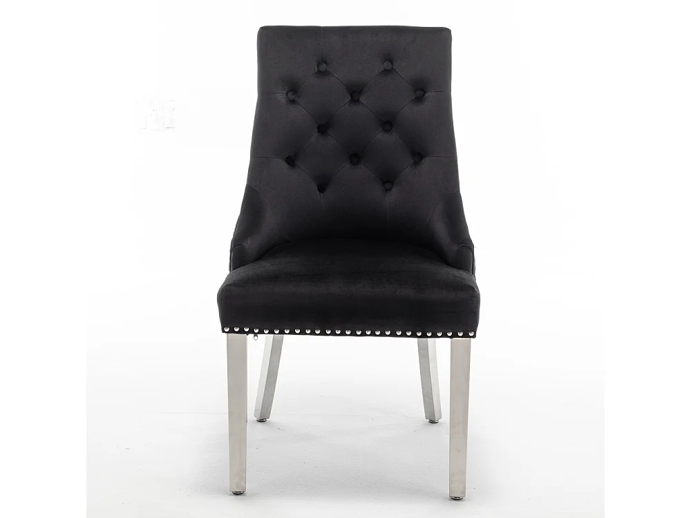 Lot de 2 chaises ANNEAU matelassée et cloutée Chrome velours - Noir