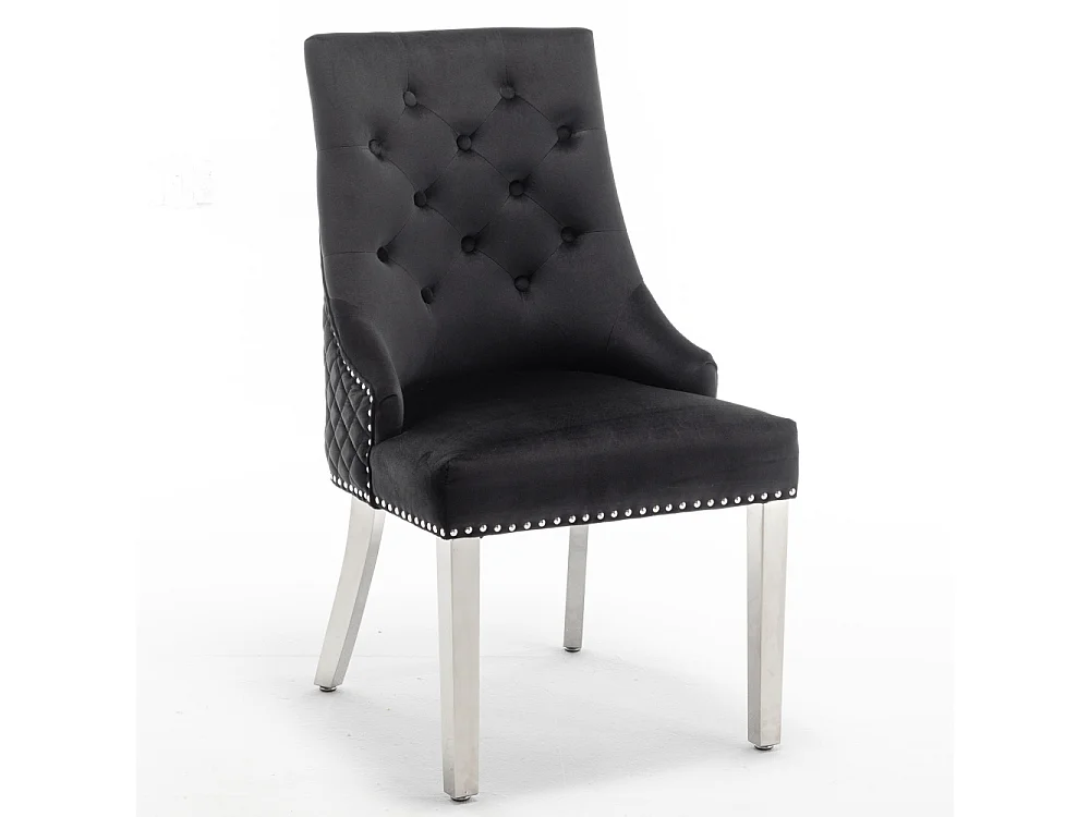 Lot de 2 chaises ANNEAU matelassée et cloutée Chrome velours - Noir