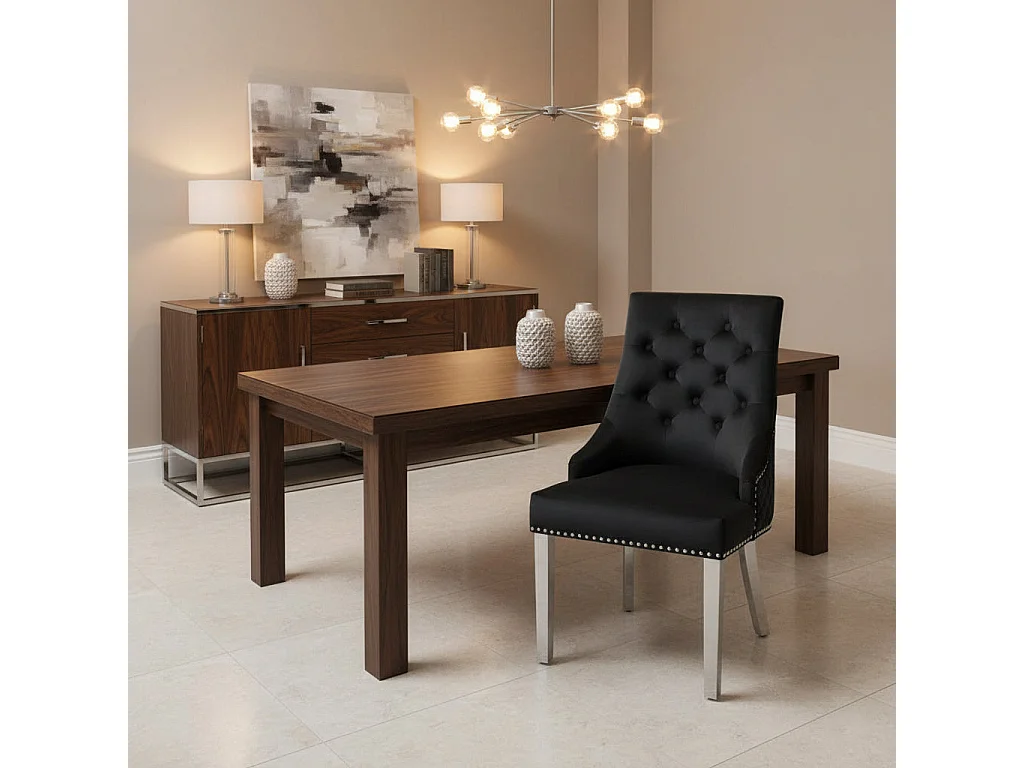 Lot de 2 chaises ANNEAU matelassée et cloutée Chrome velours - Noir