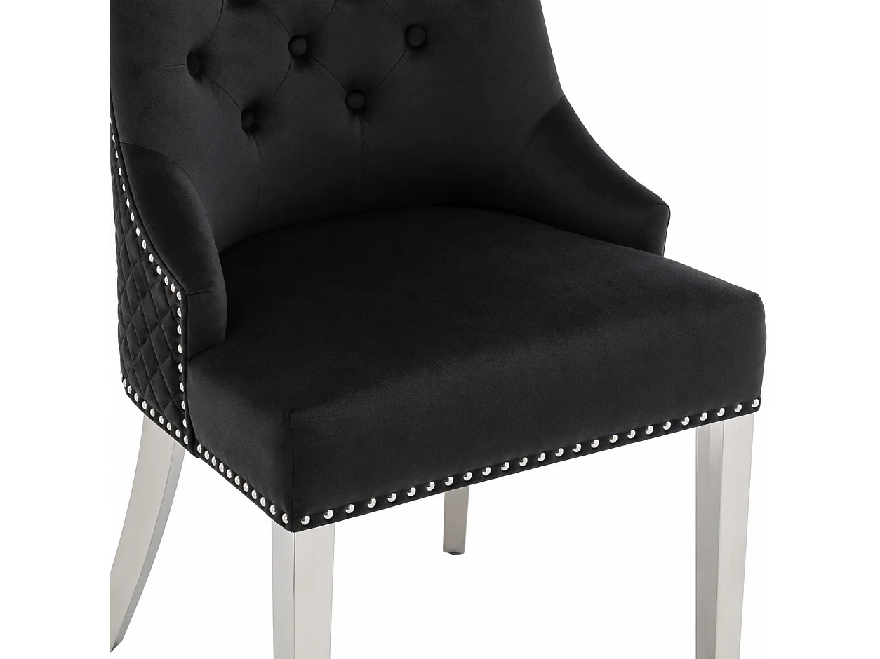 Lot de 2 chaises ANNEAU matelassée et cloutée Chrome velours - Noir