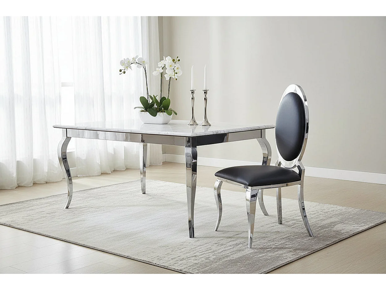 Lot de 4 chaises ANGEL baroque Chrome simili cuir noir