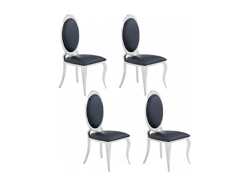 Lot de 4 chaises ANGEL baroque Chrome simili cuir noir