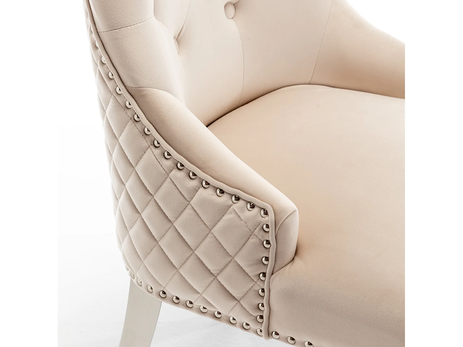 Lot de 2 chaises ANNEAU matelassée et cloutée Chrome velours - Beige