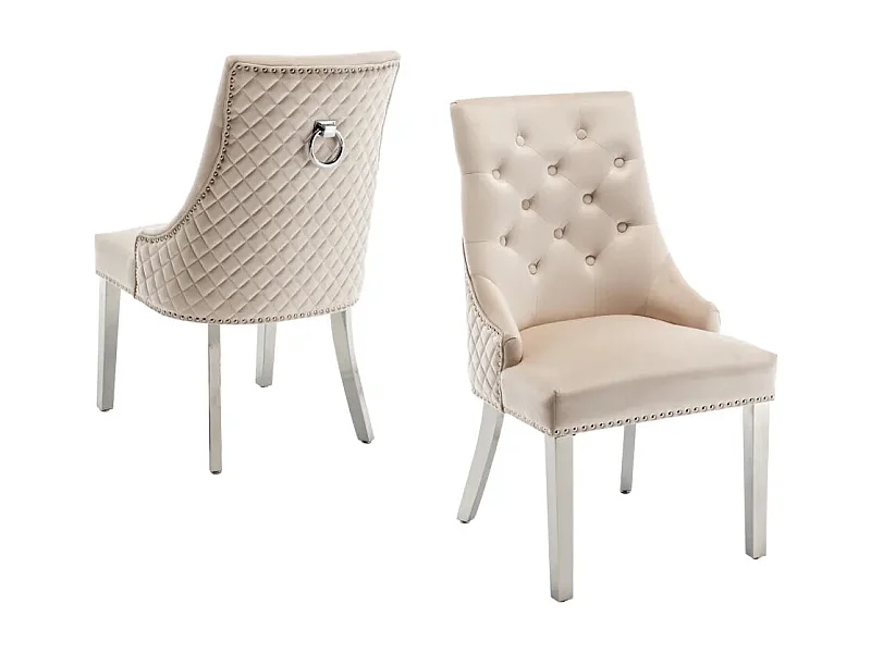 Lot de 2 chaises ANNEAU matelassée et cloutée Chrome velours