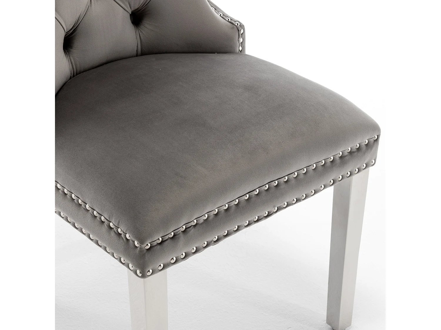 Lot de 2 chaises POIGNEE Clouté en velours pied chromé - Gris