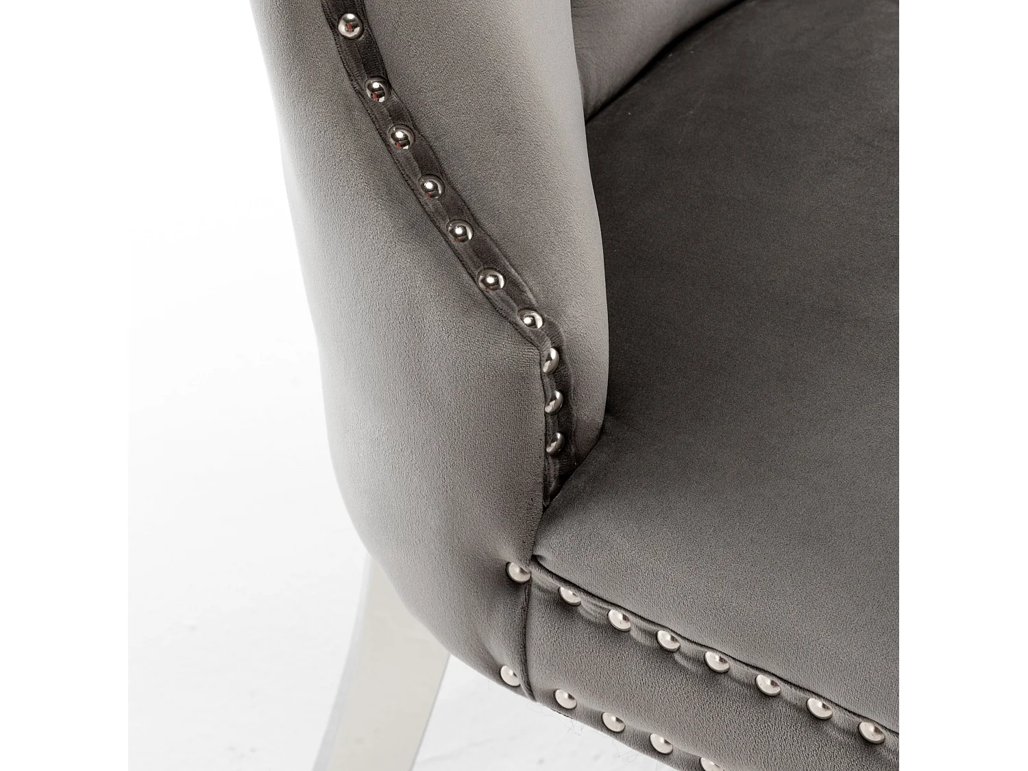 Lot de 2 chaises POIGNEE Clouté en velours pied chromé - Gris