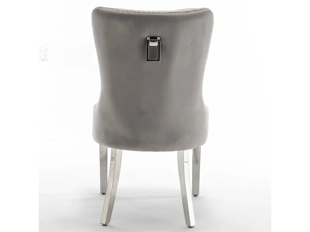 Lot de 2 chaises POIGNEE Clouté en velours pied chromé - Gris