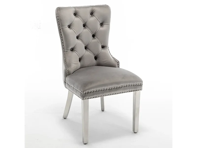 Lot de 2 chaises POIGNEE Clouté en velours pied chromé