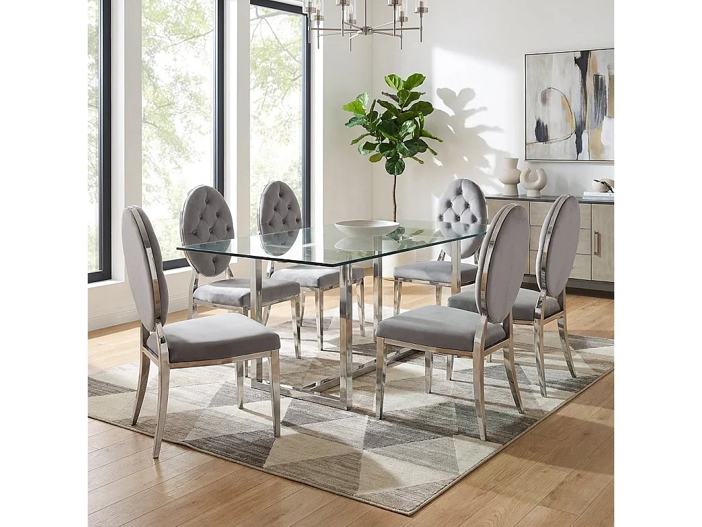 Lot de 4 chaises MEDAILLON capitonnées  chrome et velours Gris