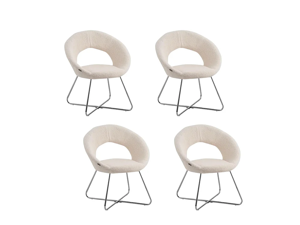 Lot de 4 Chaises BUBBLE Chrome velours - Blanc doudou