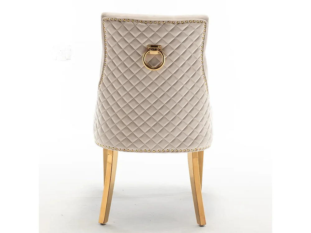 Lot de 2 chaises ANNEAU mattelassée et cloutée Gold velours - Beige