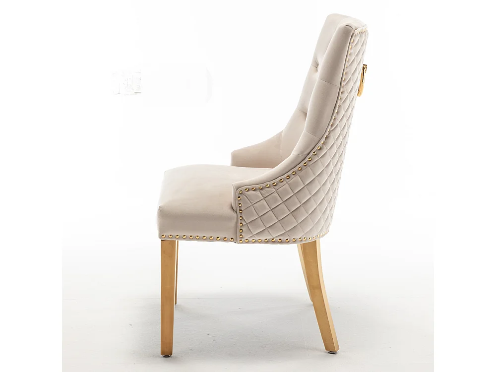 Lot de 2 chaises ANNEAU mattelassée et cloutée Gold velours - Beige