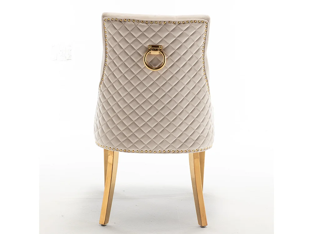 Lot de 2 chaises ANNEAU mattelassée et cloutée Gold velours - Beige