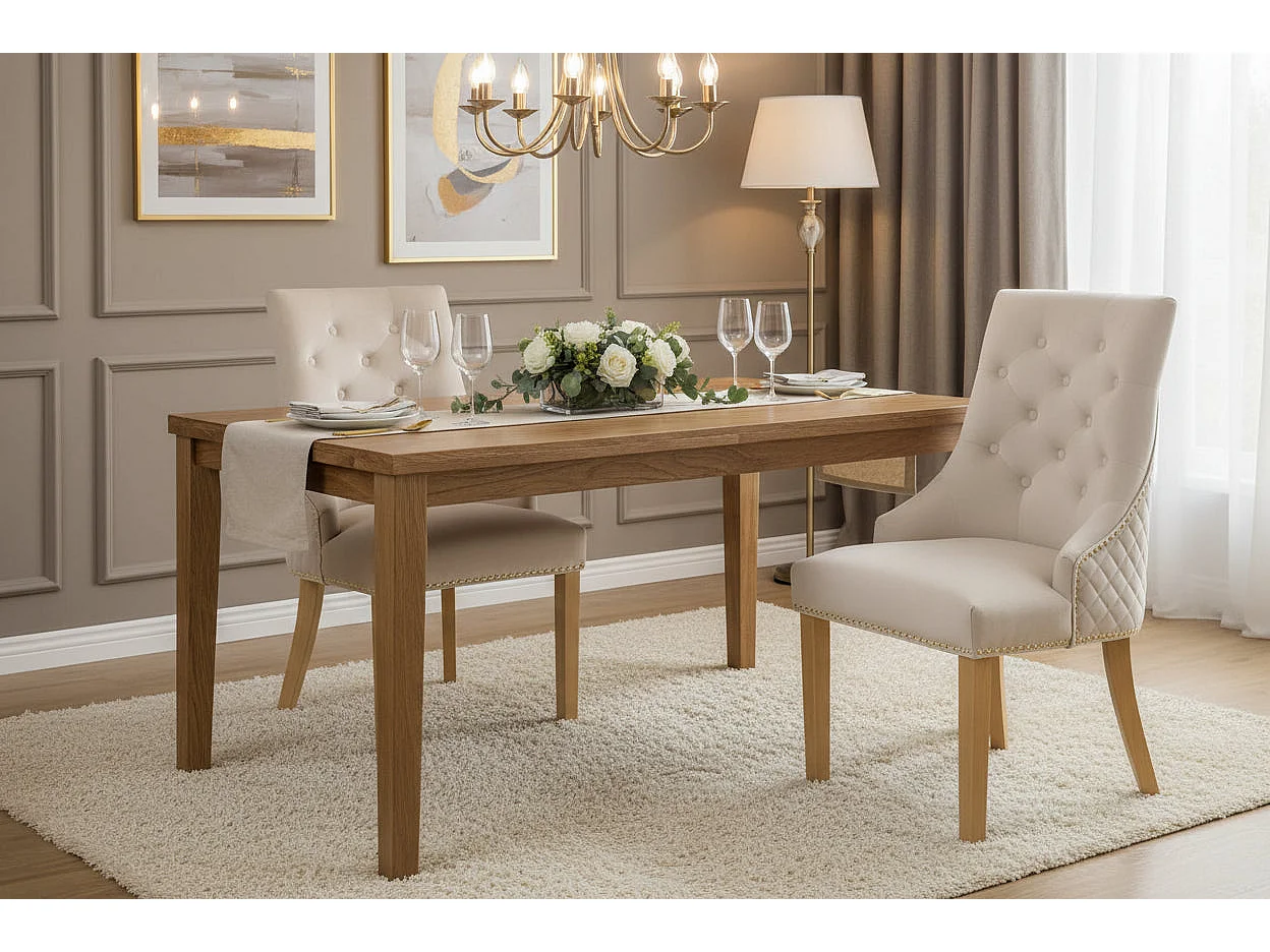 Lot de 2 chaises ANNEAU mattelassée et cloutée Gold velours - Beige
