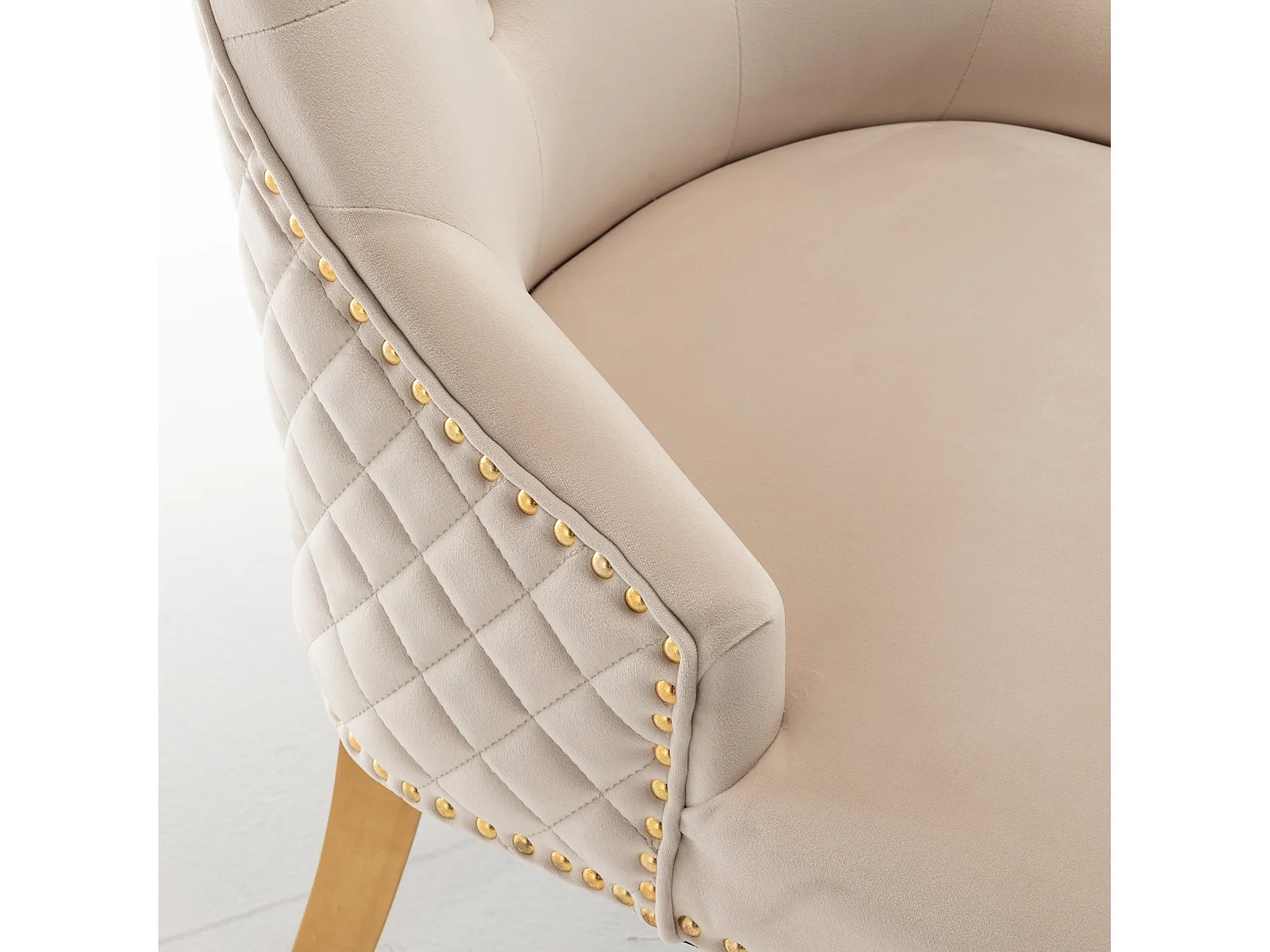 Lot de 2 chaises ANNEAU mattelassée et cloutée Gold velours - Beige