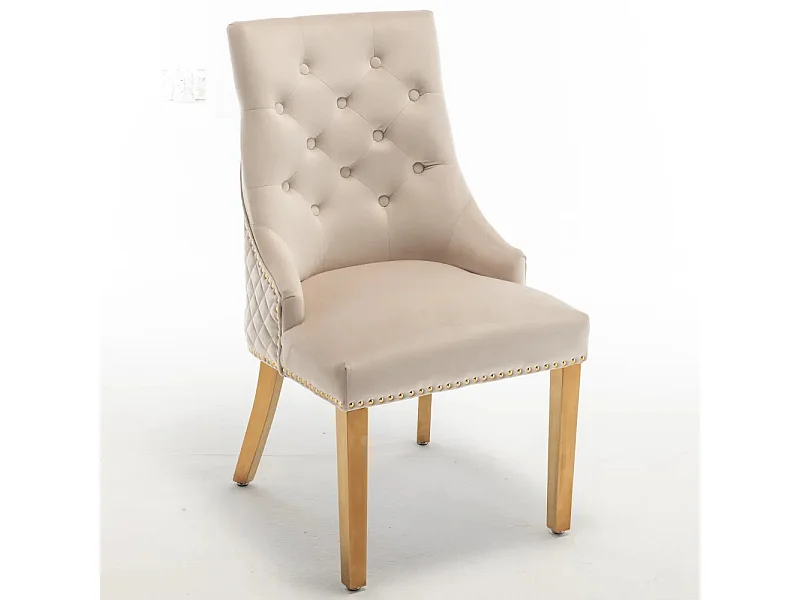 Lot de 2 chaises ANNEAU mattelassée et cloutée Gold velours - Beige