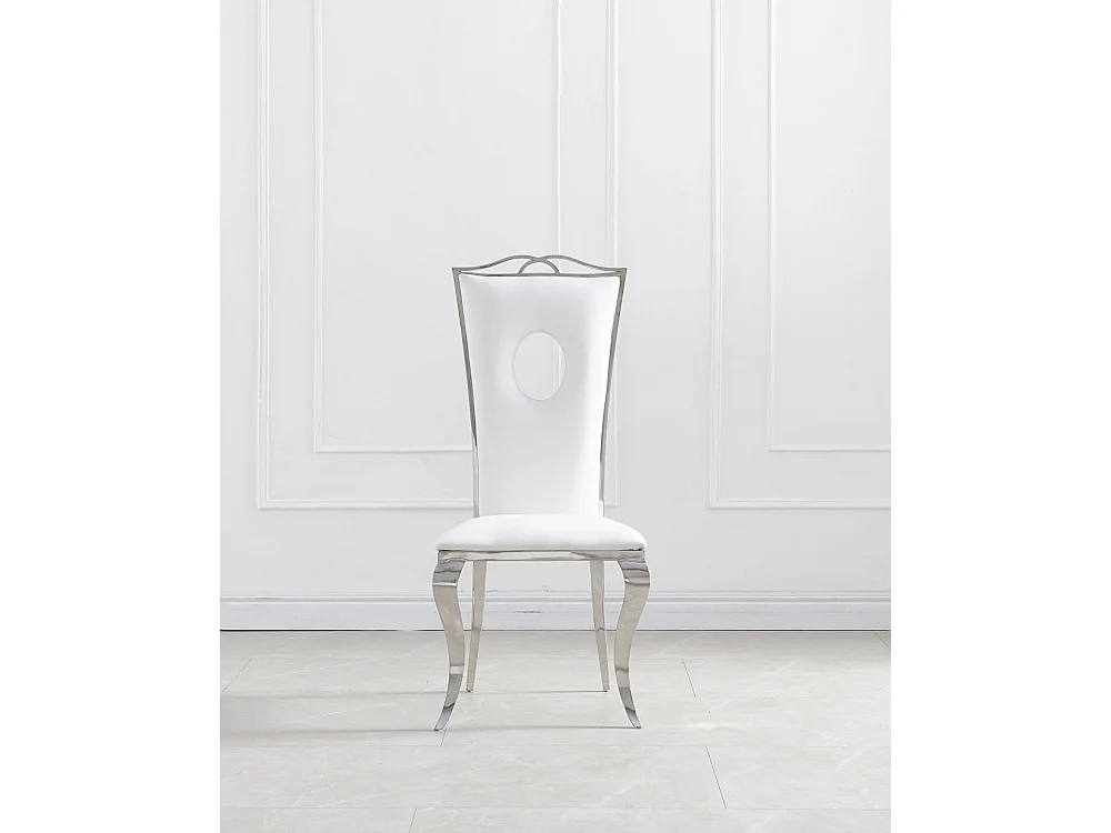 Lot de 4 Chaises baroque ROYAL Chrome Simili BLANC