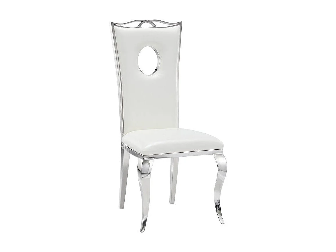 Lot de 4 Chaises baroque ROYAL Chrome Simili BLANC