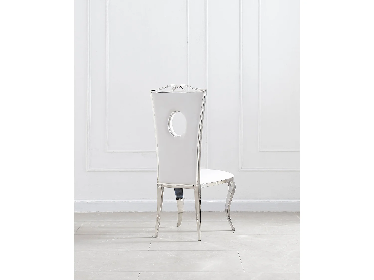 Lot de 4 Chaises baroque ROYAL Chrome Simili BLANC