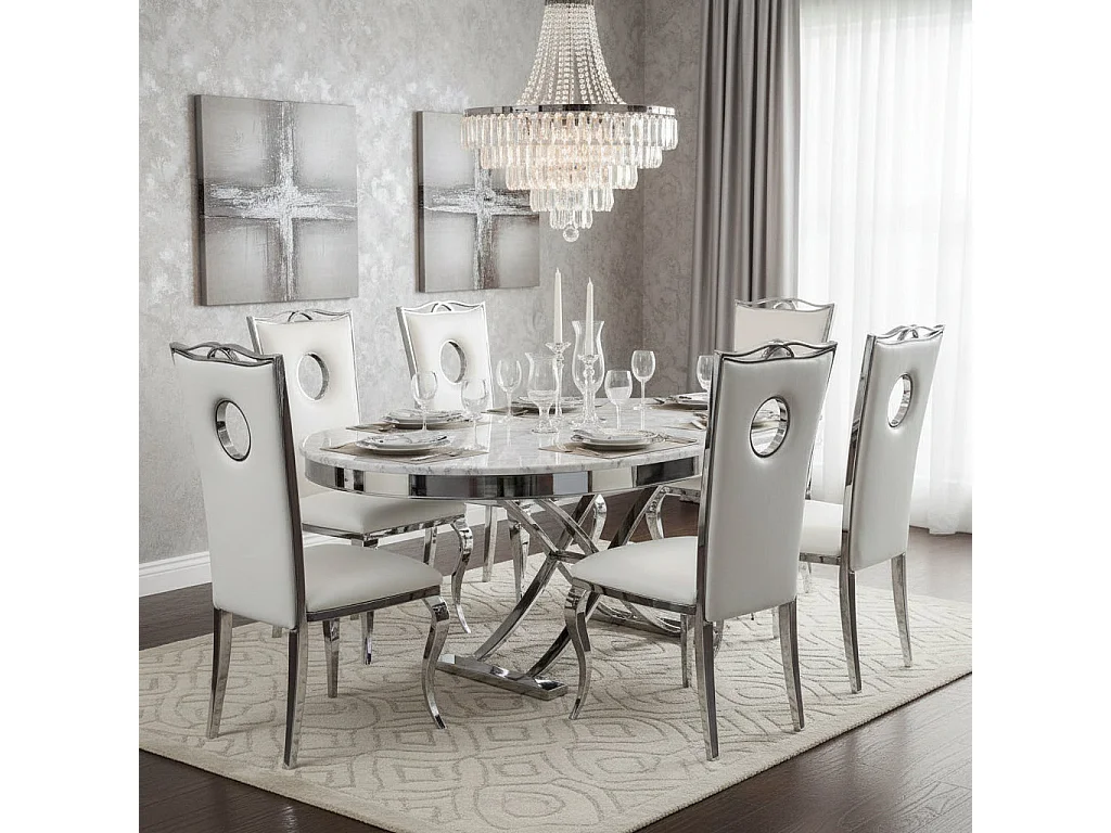 Lot de 4 Chaises baroque ROYAL Chrome Simili BLANC