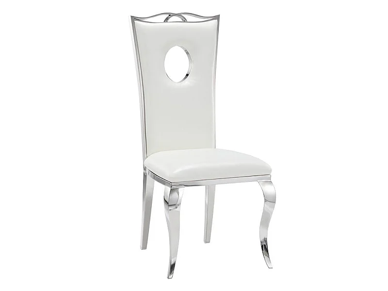 Lot de 4 Chaises baroque ROYAL Chrome Simili BLANC