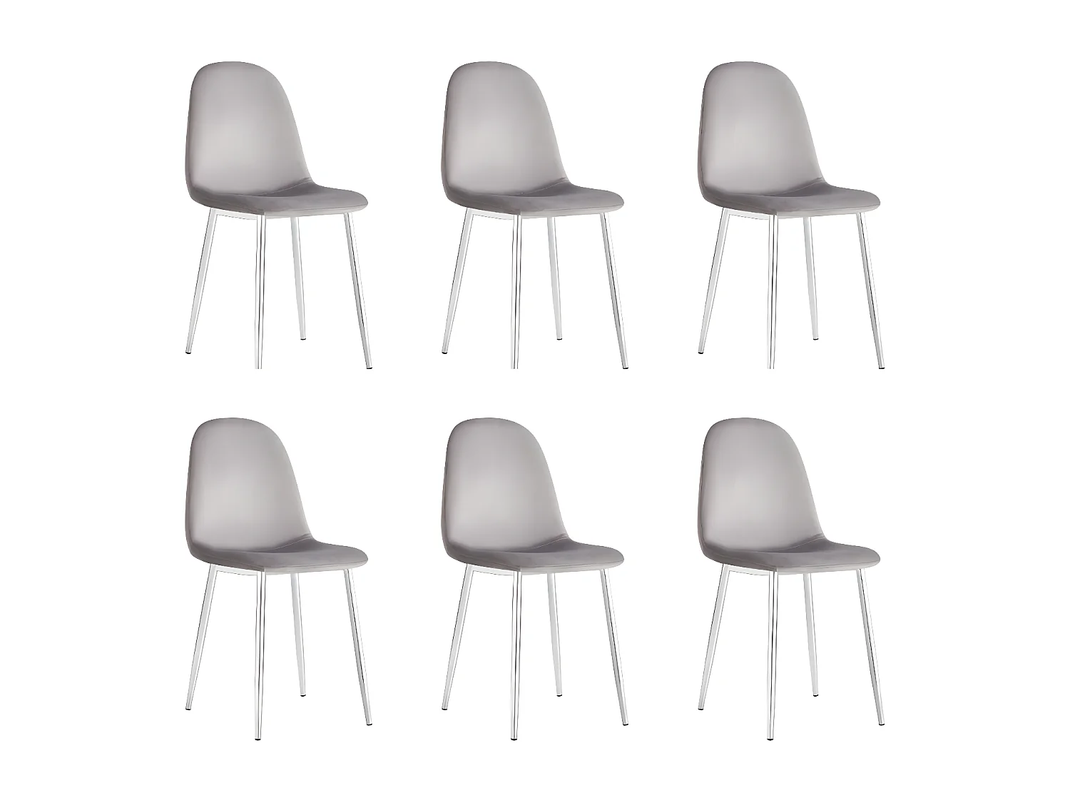Lot de 6 chaises en velours gris pieds chromés - SCANDINAVE
