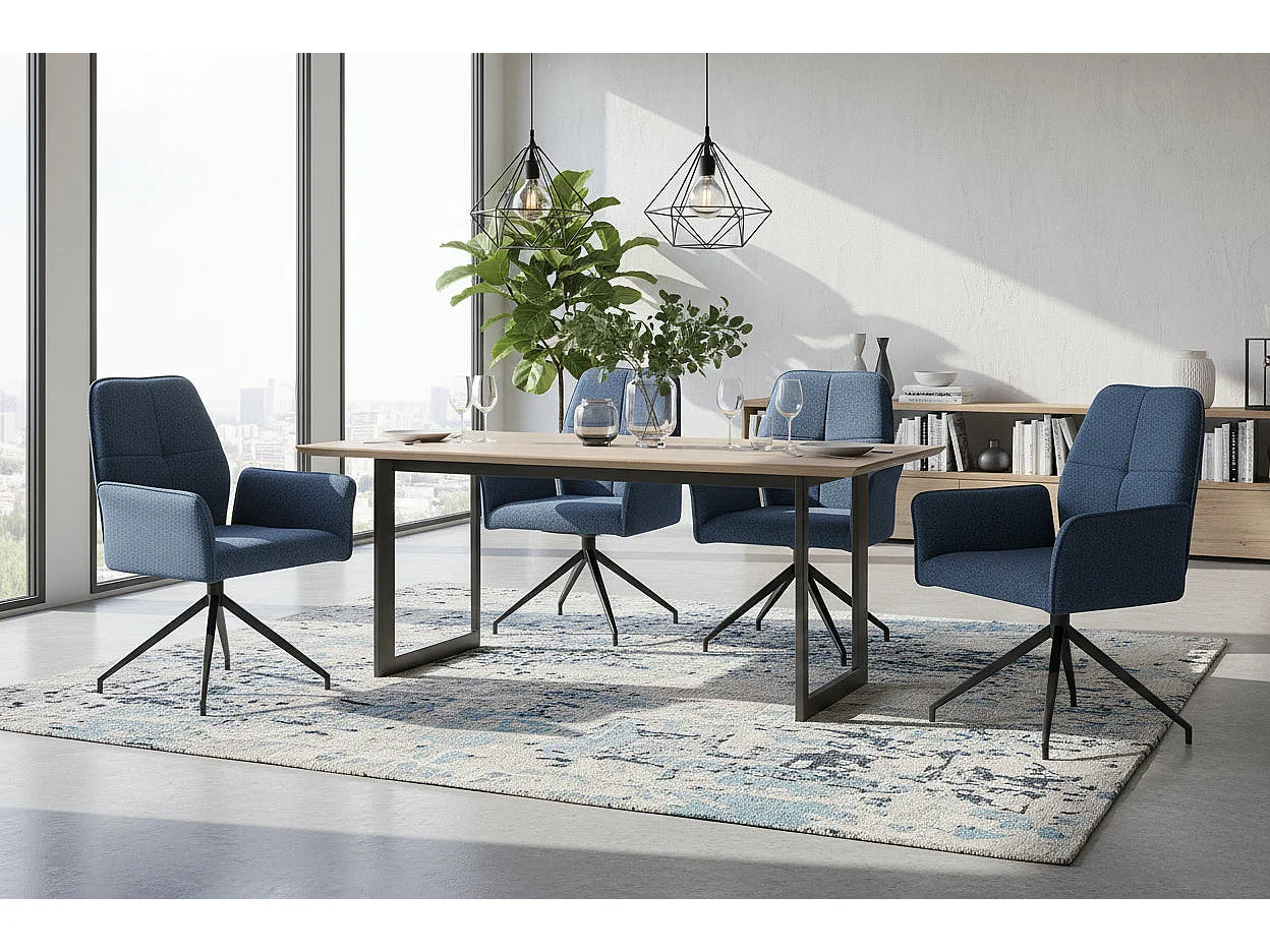 Lot 2 Chaises de Bureau Lutetia Tissu Tweed Bleu Pieds Métal Noir 65x62x87cm