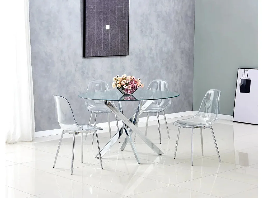 Lot de 4 chaises scandinave transparentes en PVC pieds Chrome