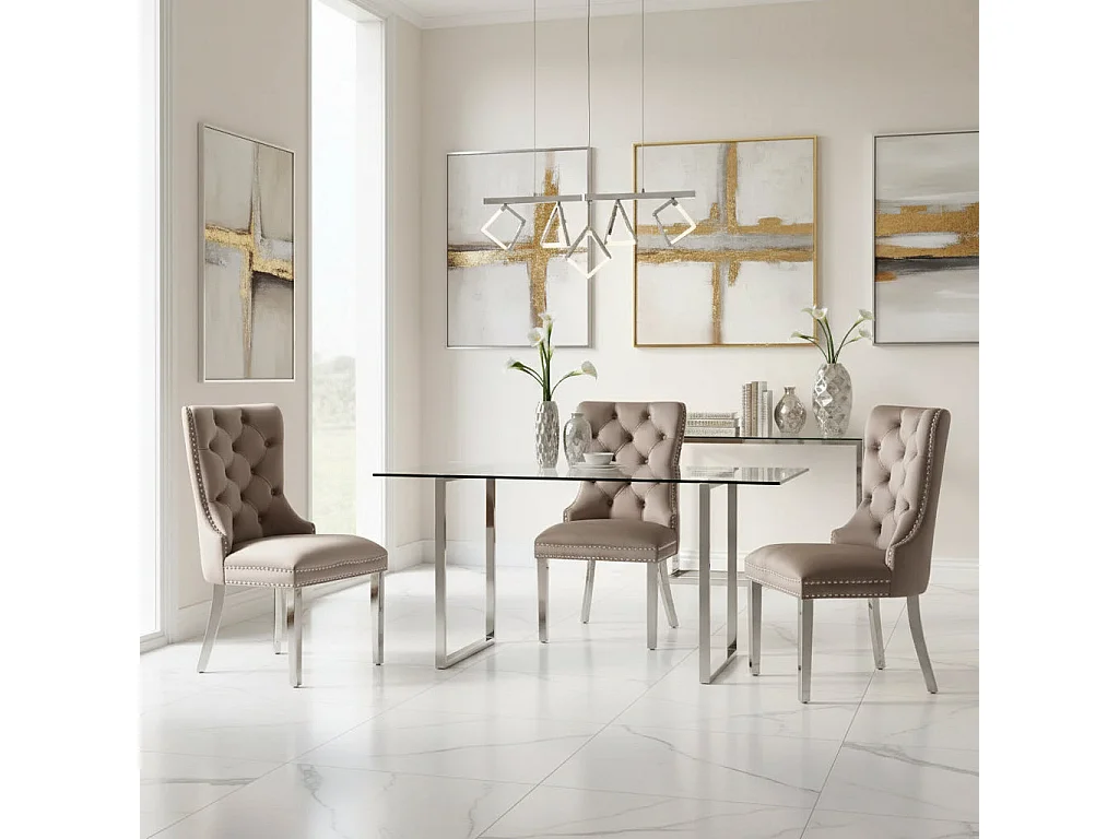 Lot de 2 chaises POIGNEE Clouté en velours pied chromé - Moka