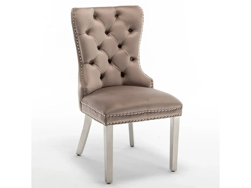 Lot de 2 chaises POIGNEE Clouté en velours pied chromé - Moka