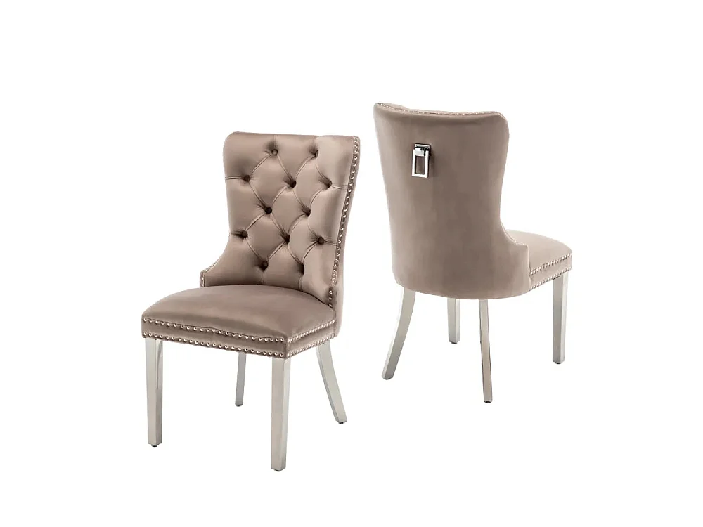 Lot de 2 chaises POIGNEE Clouté en velours pied chromé - Moka