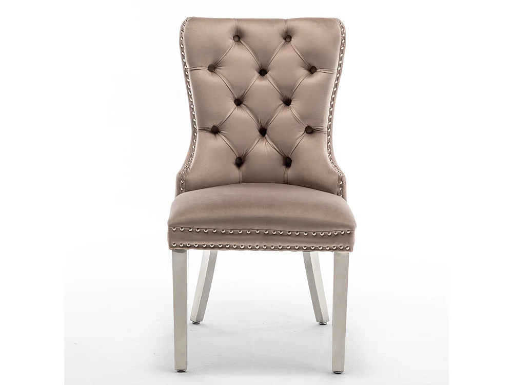 Lot de 2 chaises POIGNEE Clouté en velours pied chromé - Moka