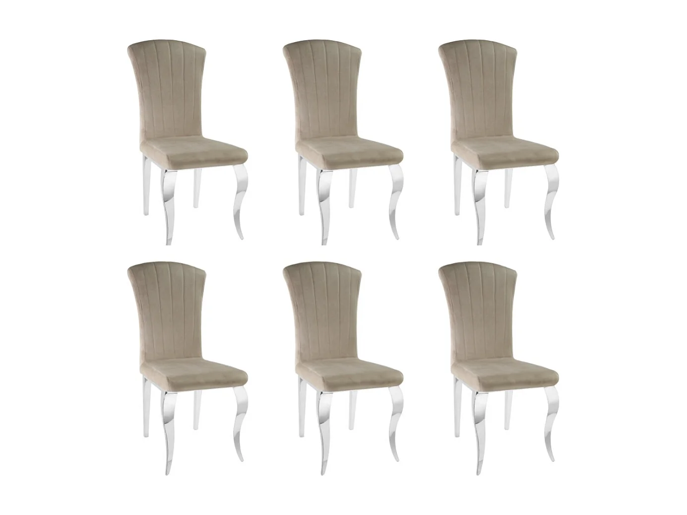 Lot de 6 Chaises baroque LOUIS Chrome Velours Moka