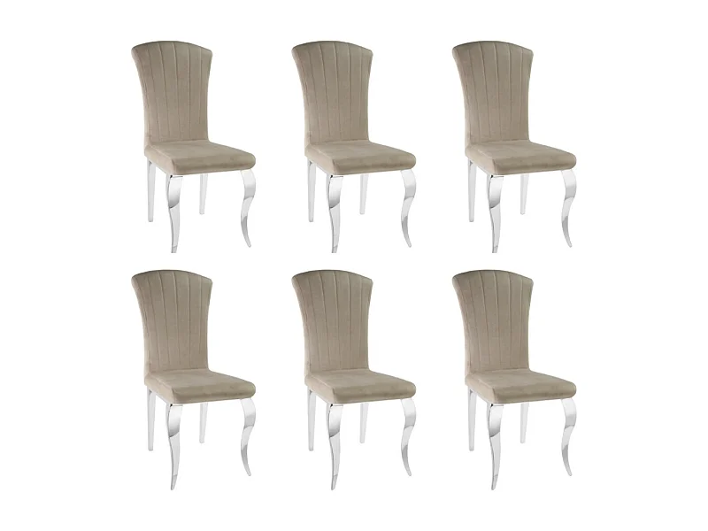 Lot de 6 Chaises baroque LOUIS Chrome Velours Moka