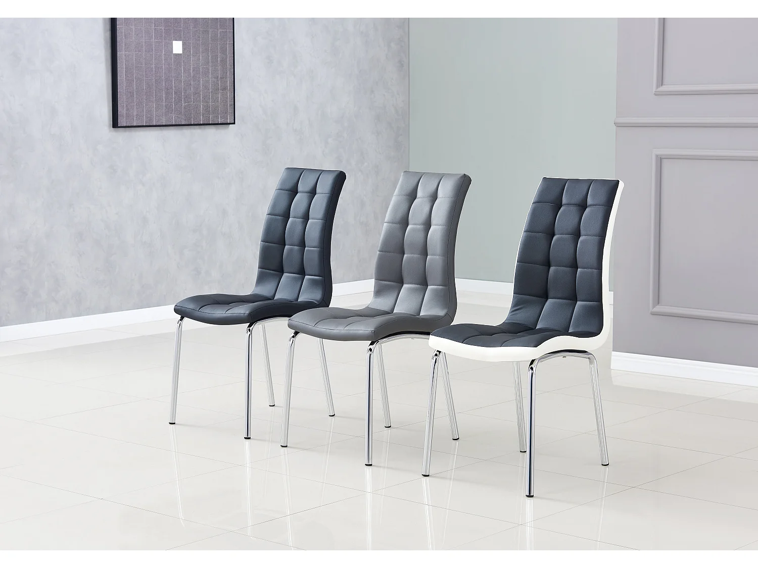 Lot de 6 chaises EMMA simili cuir - Gris