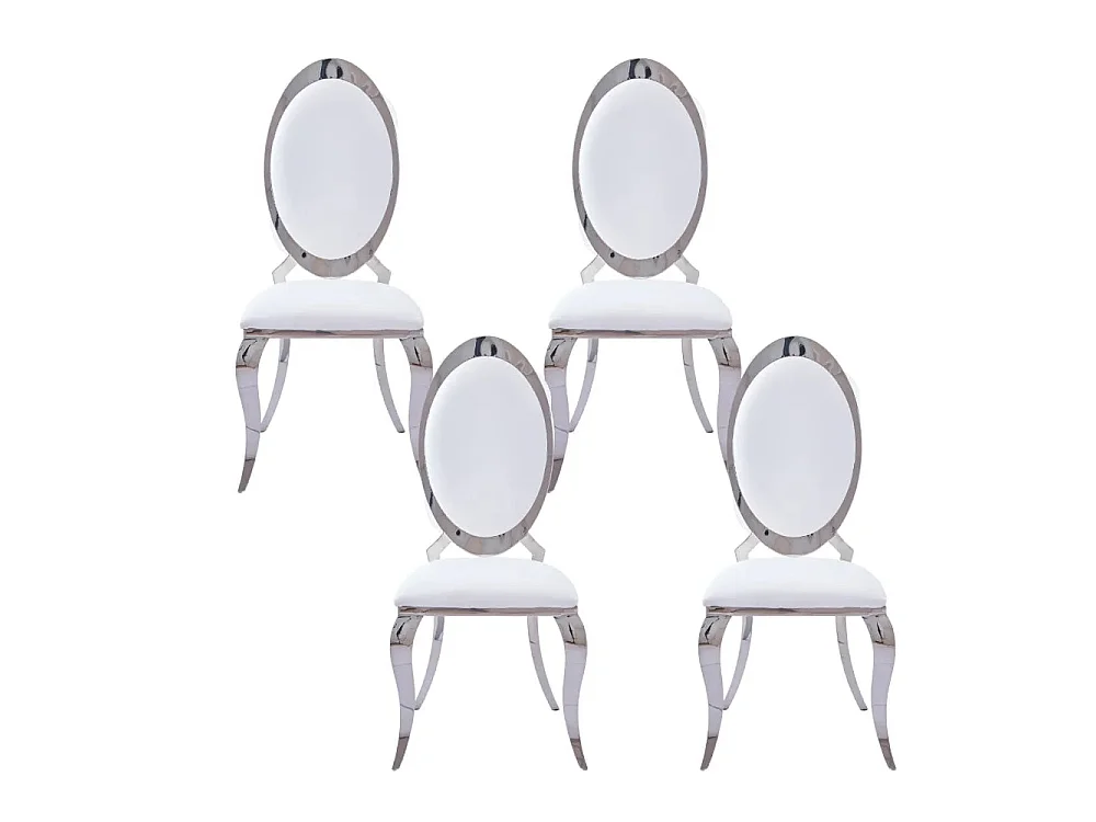 Lot de 4 chaises ANGEL baroque Chrome simili cuir blanc