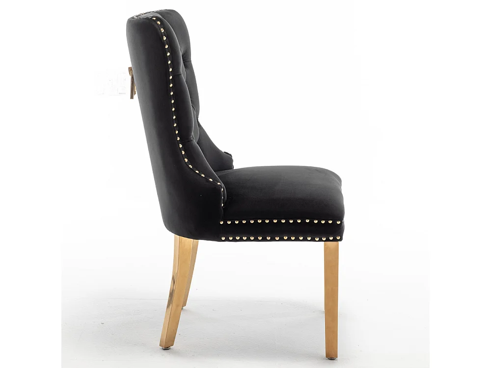 Lot de 2 chaises POIGNEE Clouté en velours pied Gold