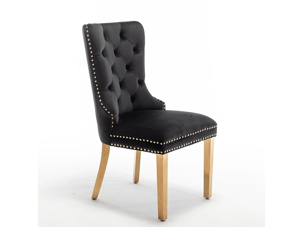 Lot de 2 chaises POIGNEE Clouté en velours pied Gold