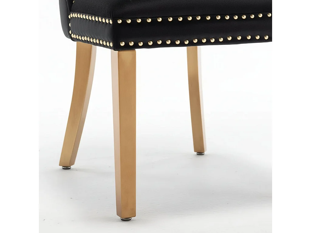 Lot 2 Chaises Salle à Manger Poignée Rectangulaire Cloutées Velours Noir Pieds Gold 54x51x102cm