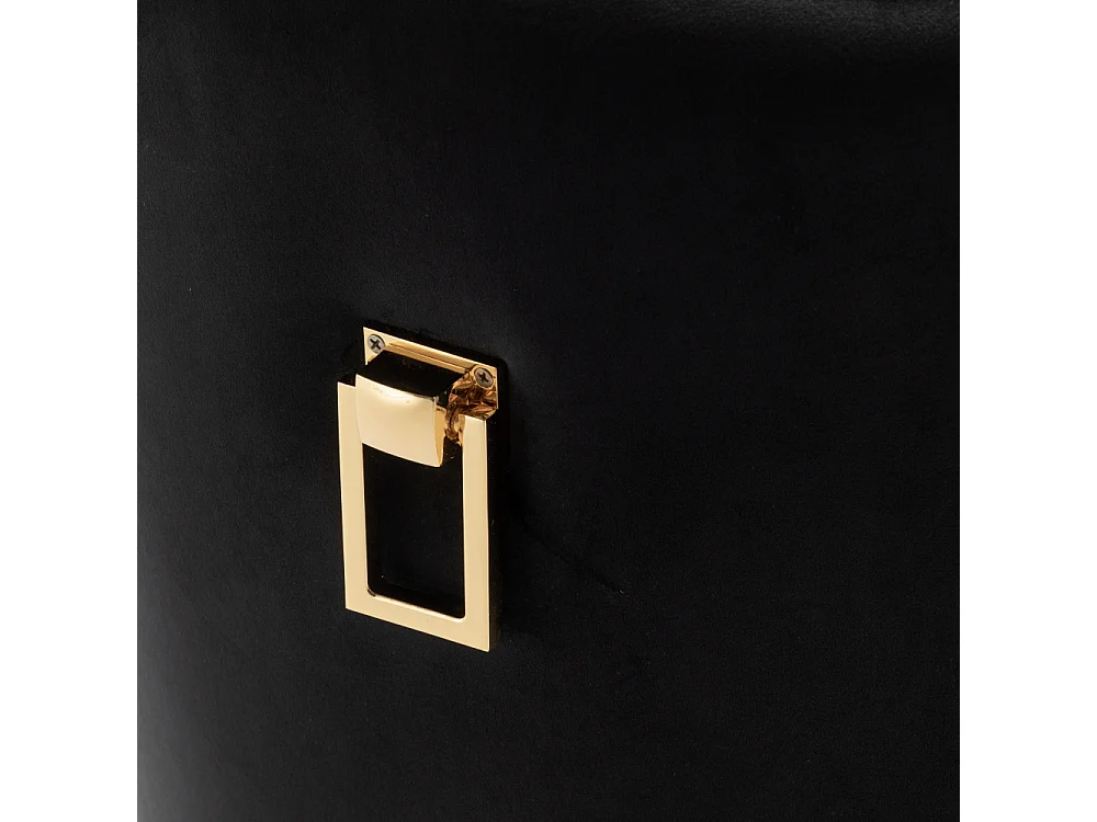 Lot 2 Chaises Salle à Manger Poignée Rectangulaire Cloutées Velours Noir Pieds Gold 54x51x102cm