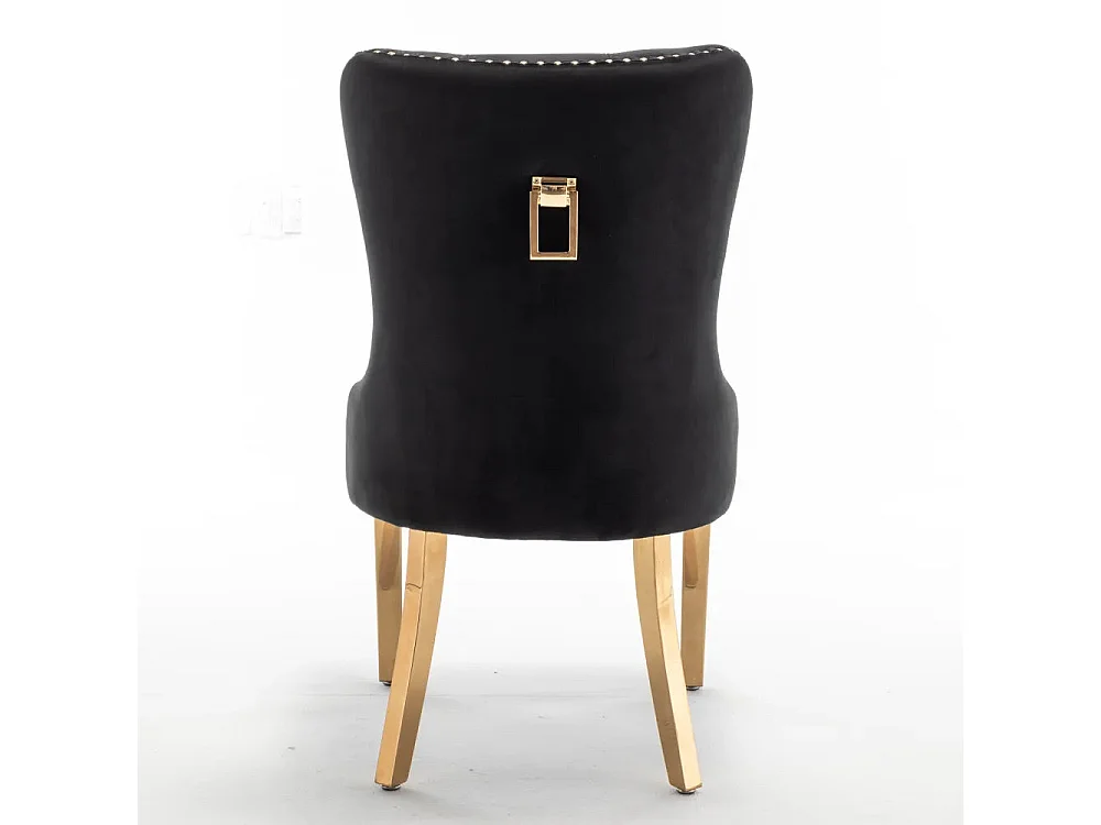 Lot 2 Chaises Salle à Manger Velours Noir Cloutées Pieds Gold POIGNÉE