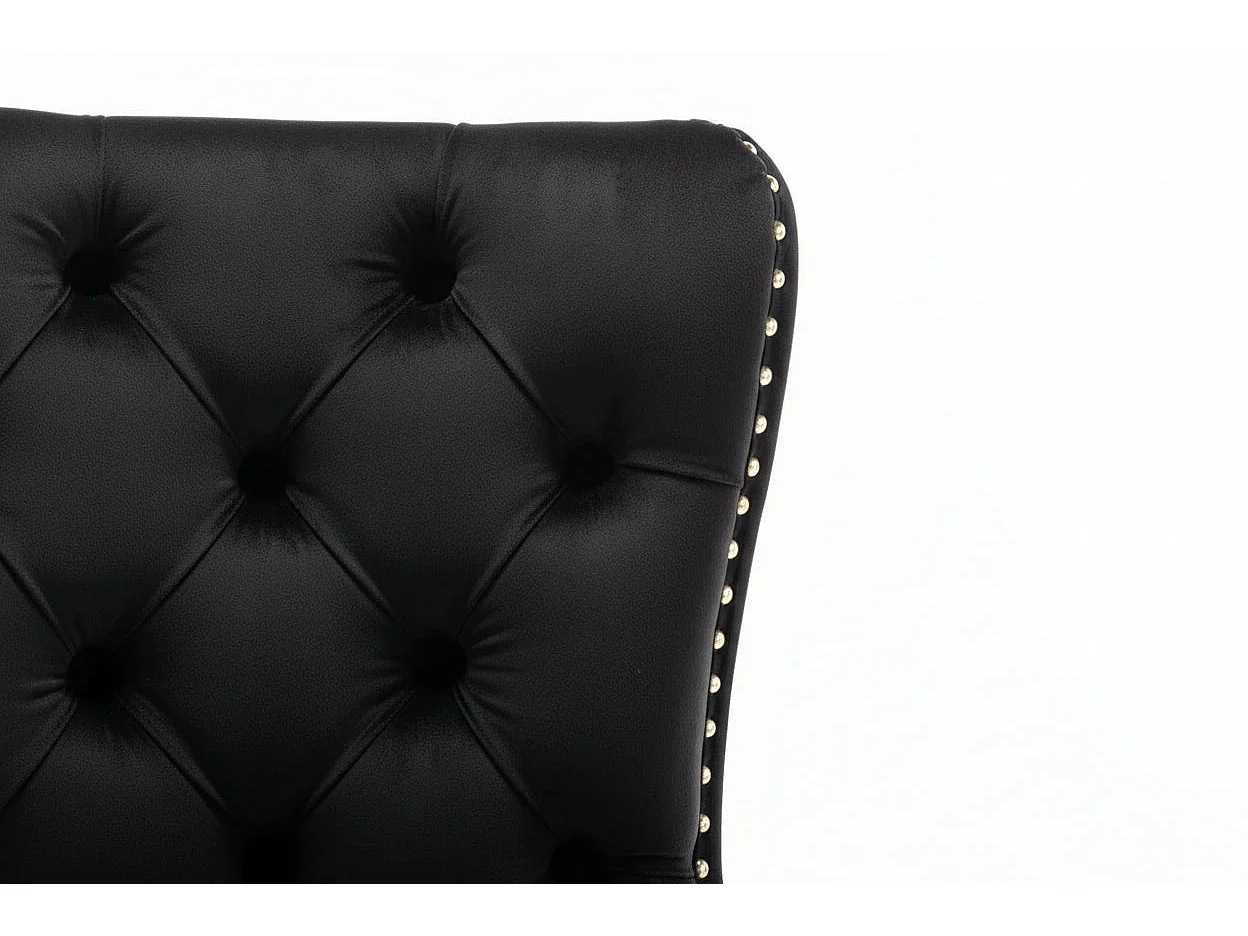 Lot 2 Chaises Salle à Manger Velours Noir Cloutées Pieds Gold POIGNÉE