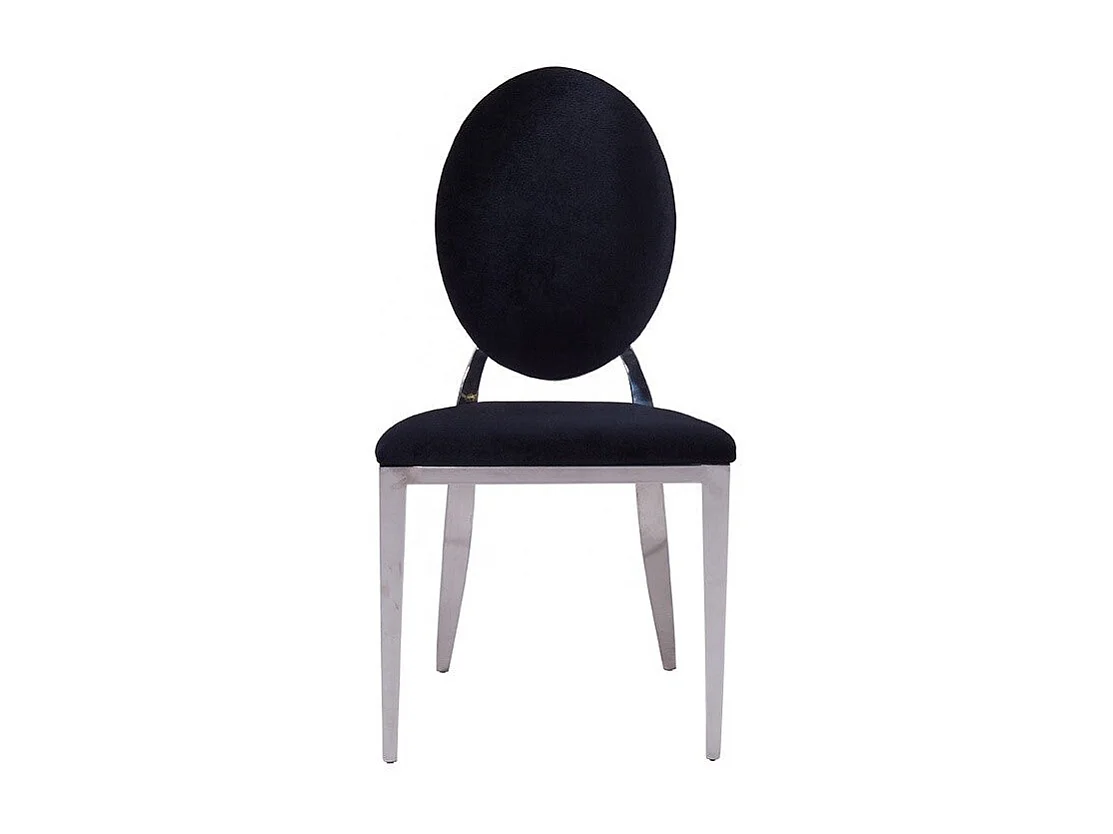 Lot 4 Chaises Salle à Manger Médaillon Velours Noir Pieds Chrome 50x52x108cm