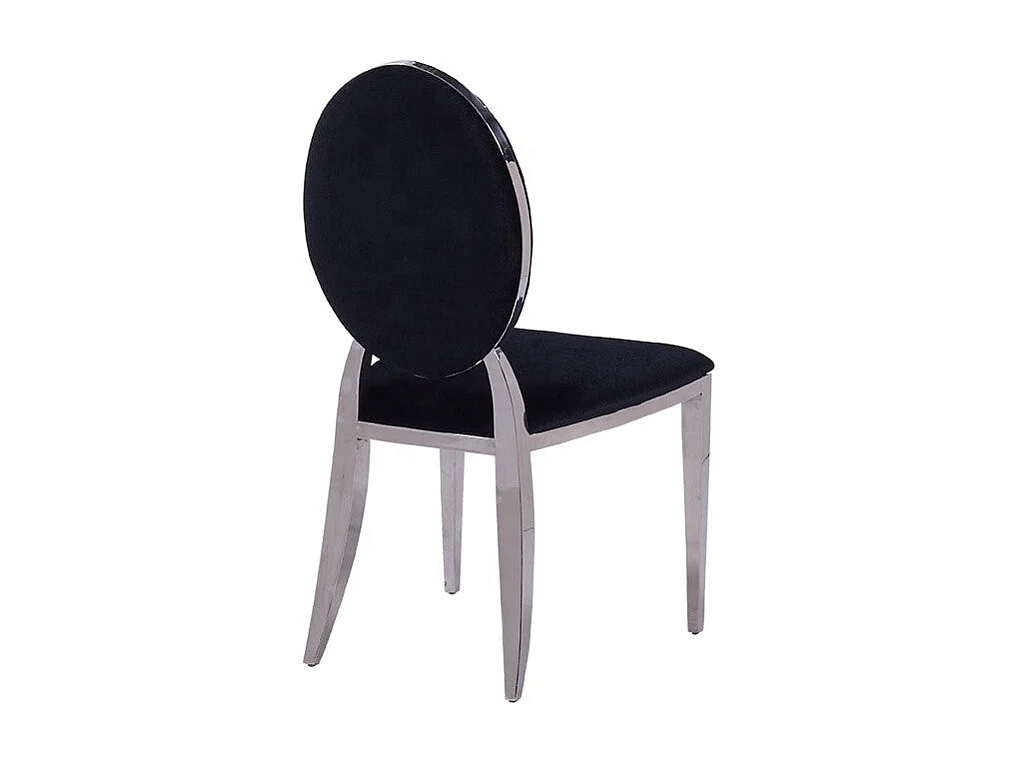 Lot 4 Chaises Salle à Manger Médaillon Velours Noir Pieds Chrome 50x52x108cm