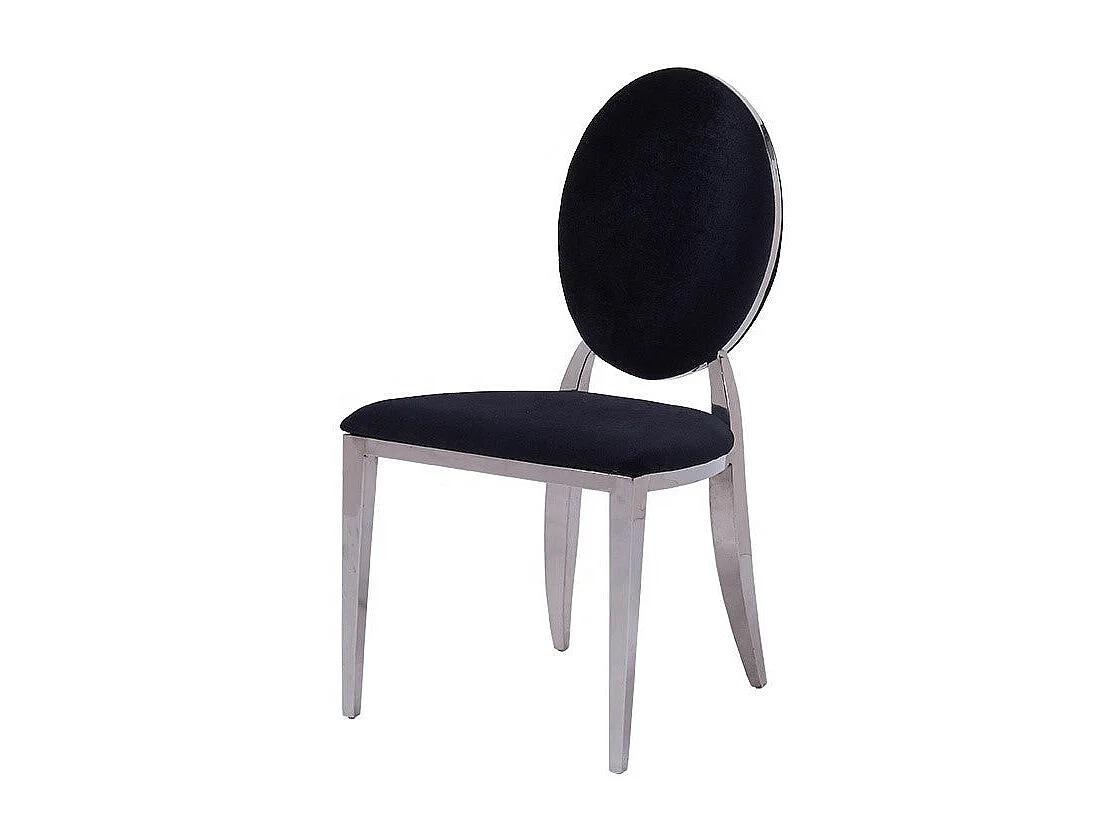 Lot 4 Chaises Salle à Manger Médaillon Velours Noir Pieds Chrome 50x52x108cm