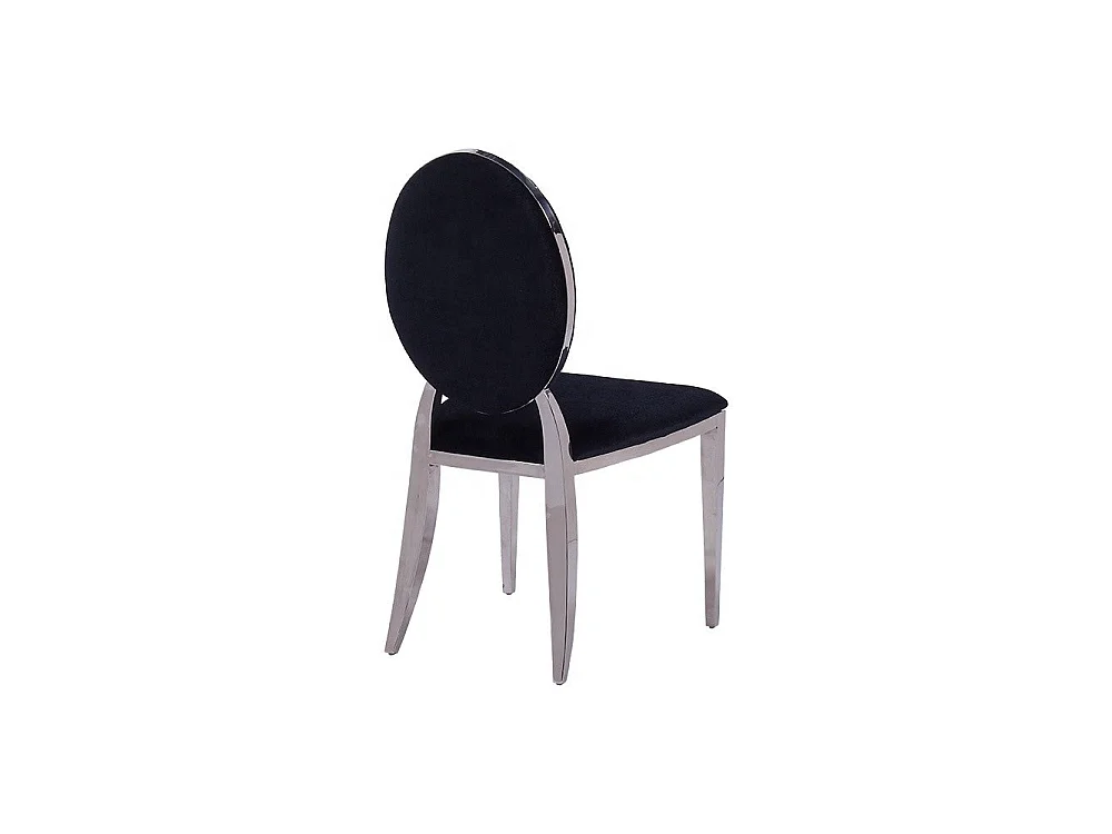 Lot 4 Chaises Salle à Manger Médaillon Velours Noir Pieds Chrome 50x52x108cm